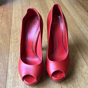Red peep toe Gucci heels